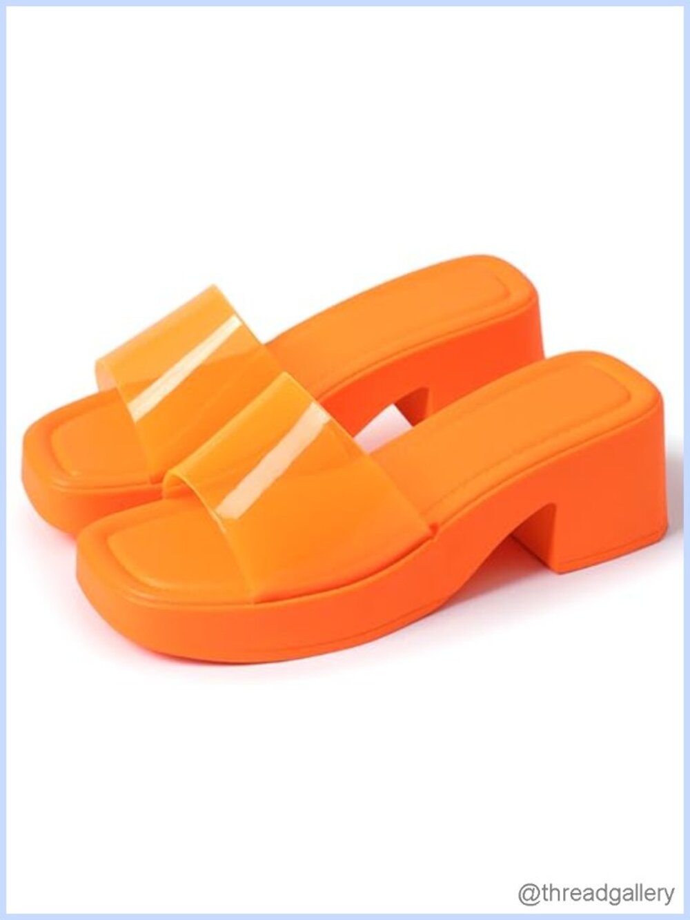 Translucent Jelly Platform Chunky Block Heel Sandals Square Open Toe Slides